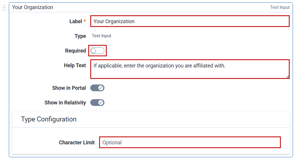 An administrator can edit some properties of a default form field, include the name and whether it is required or not.