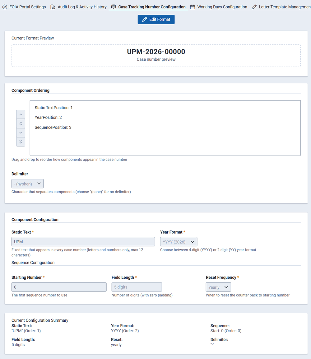 Case number tracking and configuration is where you set the format and behavior for case numbers.
