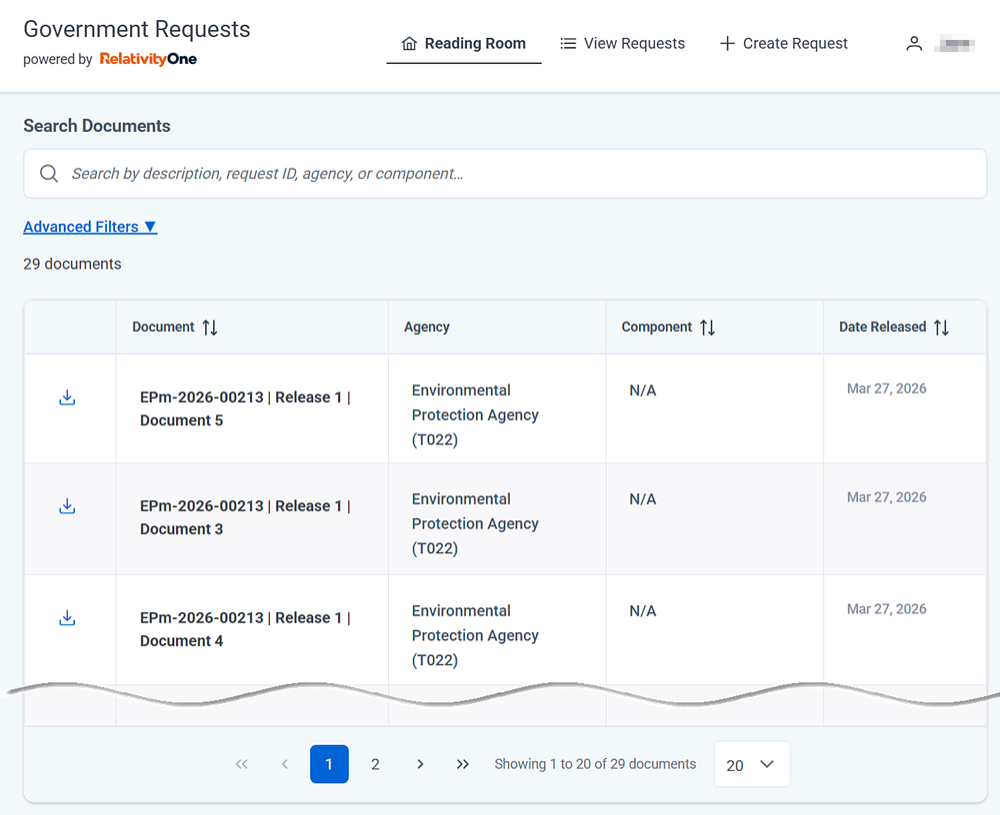 The Reading Room is where you can find released documents, and submit new requests for documents.