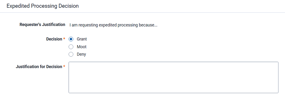 Request expedited processing and provide a justification.