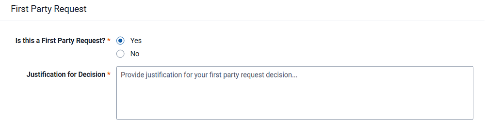 First Party screen that declares if the request is by the first party.