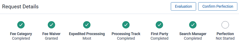 The progress buttons on the intake screen turn green when you have successfully completed the steps.