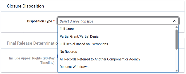 Select from the disposition type options.