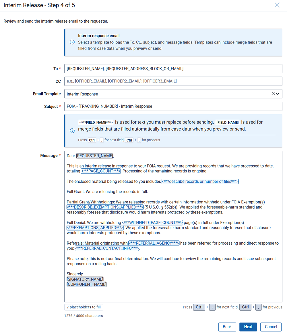 Email template to use for the final decision email to the requester.