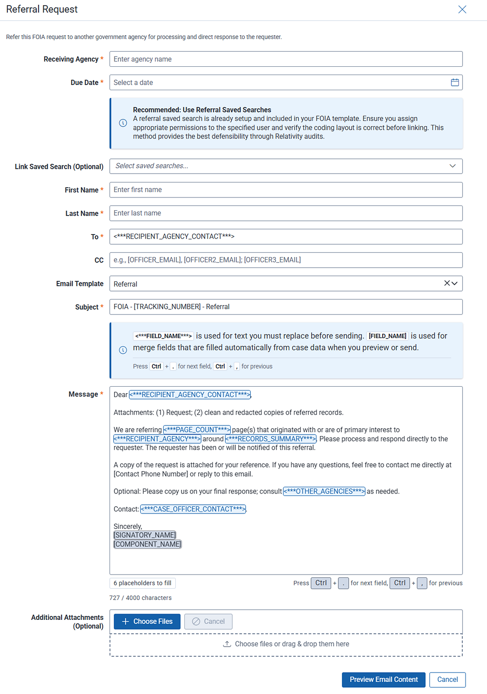 Form template for requesting additional consultation from another agency.
