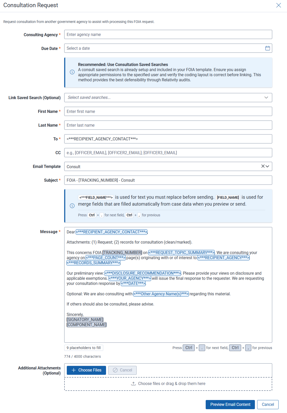 Form template for requesting additional consultation from another agency.