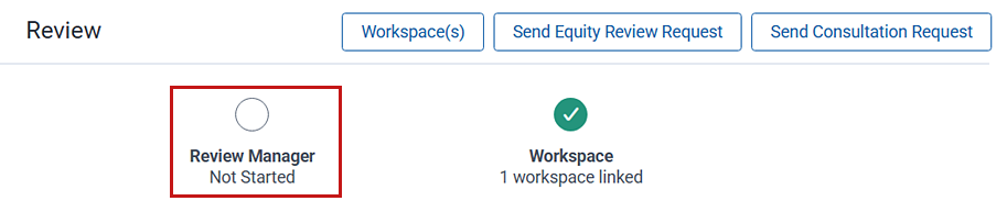 On the review landing page, the linked workspaces sections lists the workspaces associated with this request.