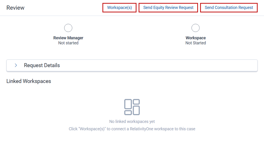 The review details screen showing links to workspaces and email templates.