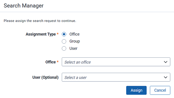 Changing the search manager to another office, group, or user.