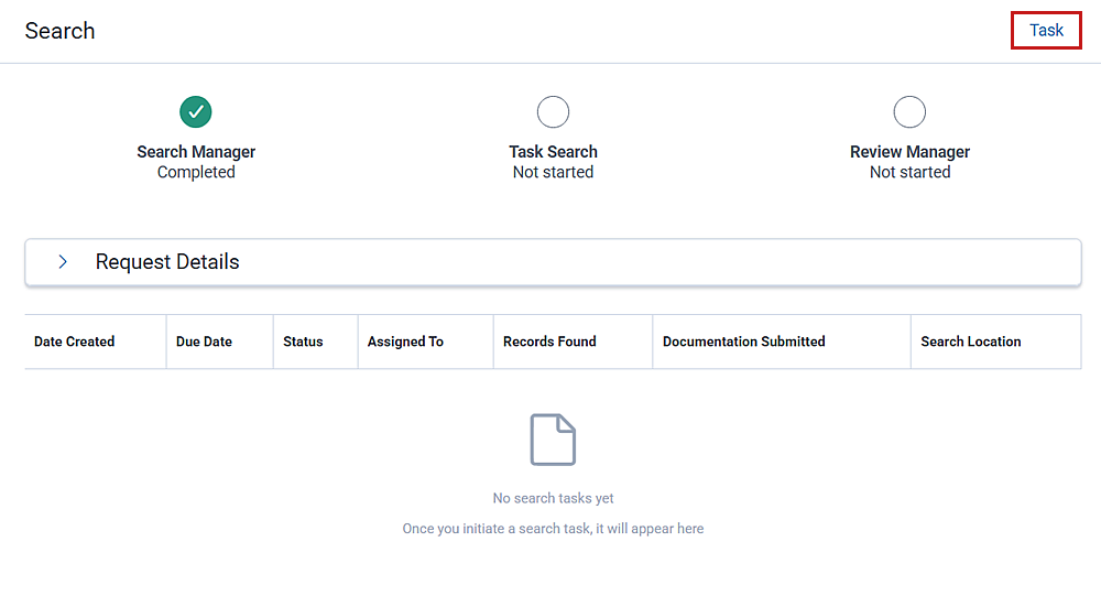 The search details screen showing task-related sub-sections.