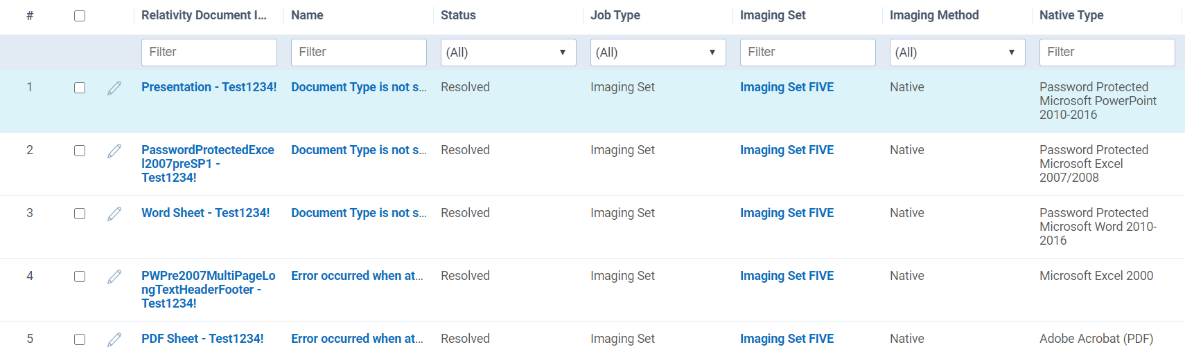 Imaging Document Error tab