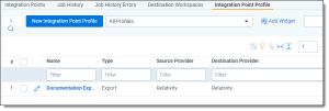 Integration Point Profile tab list