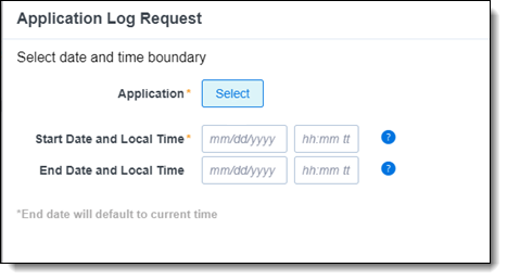 Application Log Request dialog