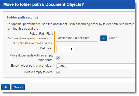 Move to folder path dialog
