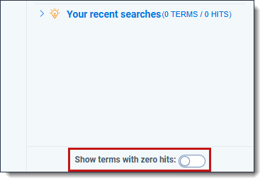 The Show terms with zero hits option is highlighted in the Persistent Highlighting pane.
