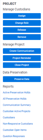 The Project console with the new Preservation in-place app buttons.