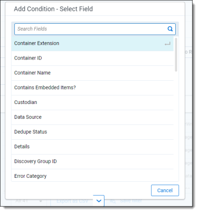 Add Condition modal showing available fields.