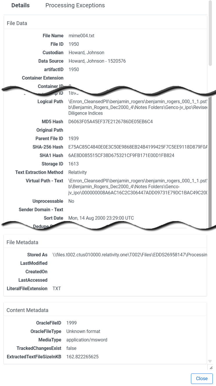 Discovered files details view
