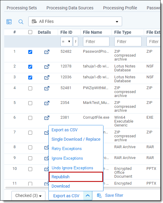 Discovered Files deleted documents view retry delete button