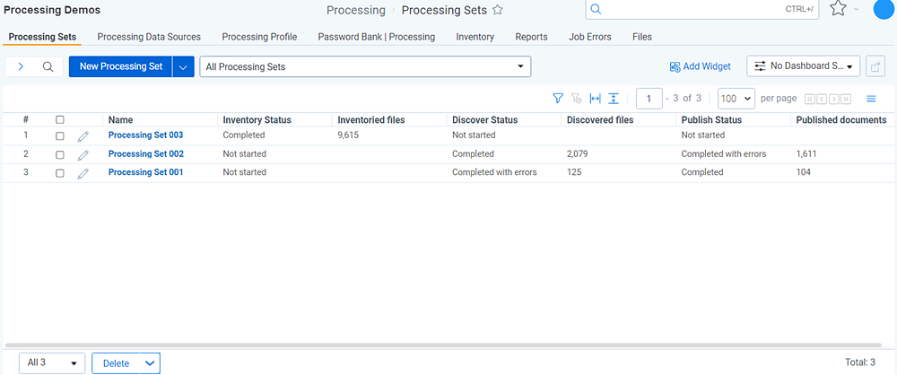 Processing Set table