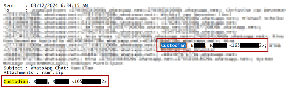 The output from a WhatsApp chat showing the generated device owner labeling.