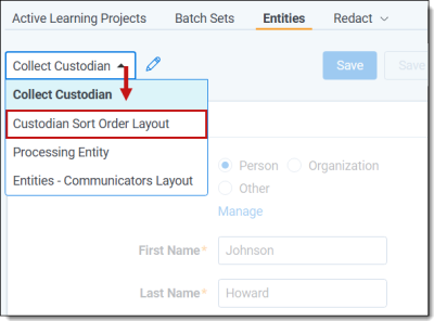 Use the layout drop-down menu to change layouts to the custodian sort order layout.