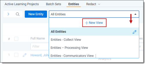 Create a new view by opening the views drop-down menu and selecting the new view link.