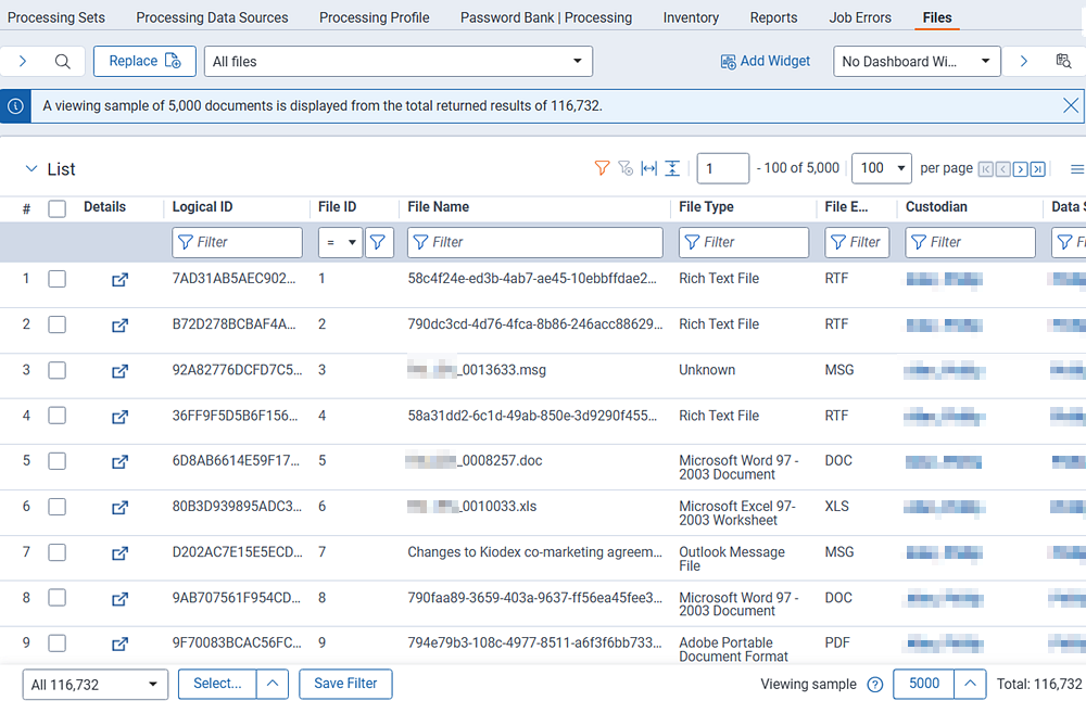 Files tab showing the all files view.