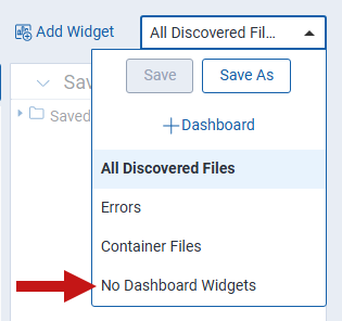 The dashboard drop-down menu with the no dashboard widgets option highlighted.