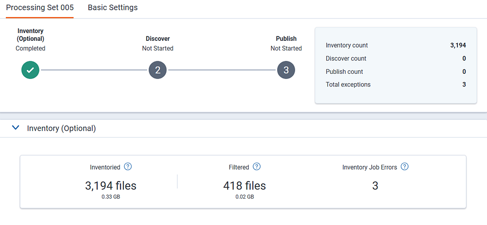 Inventory dashboard showing the job has completed.