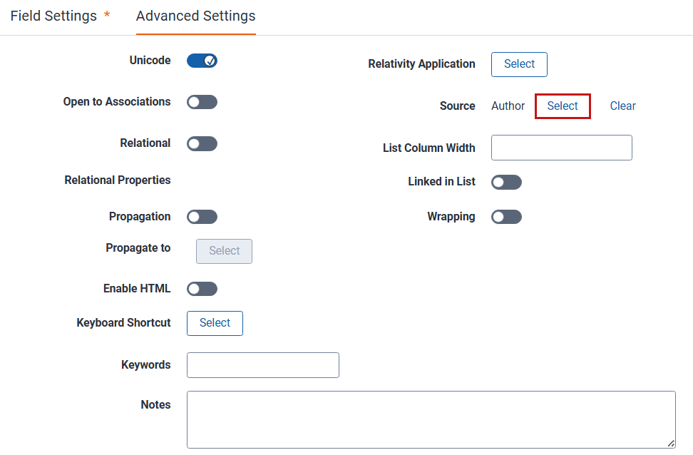 Select processing field mapping