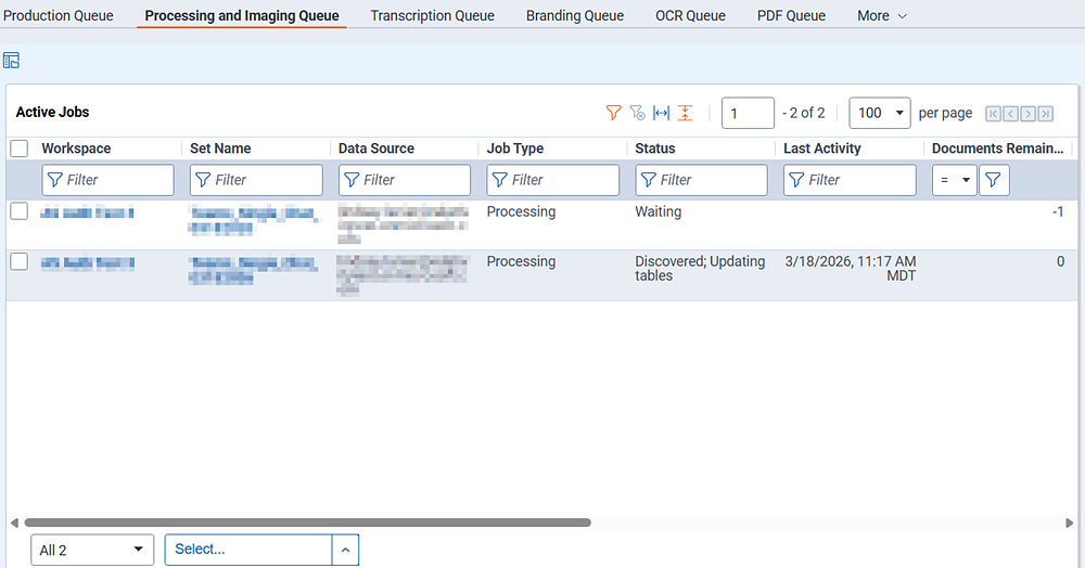 Processing and Imaging Queue