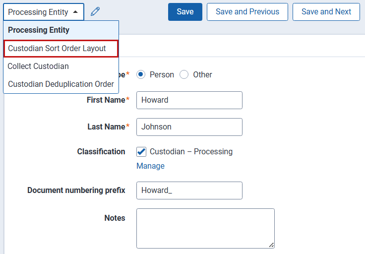Use the layout drop-down menu to change layouts to the custodian sort order layout.