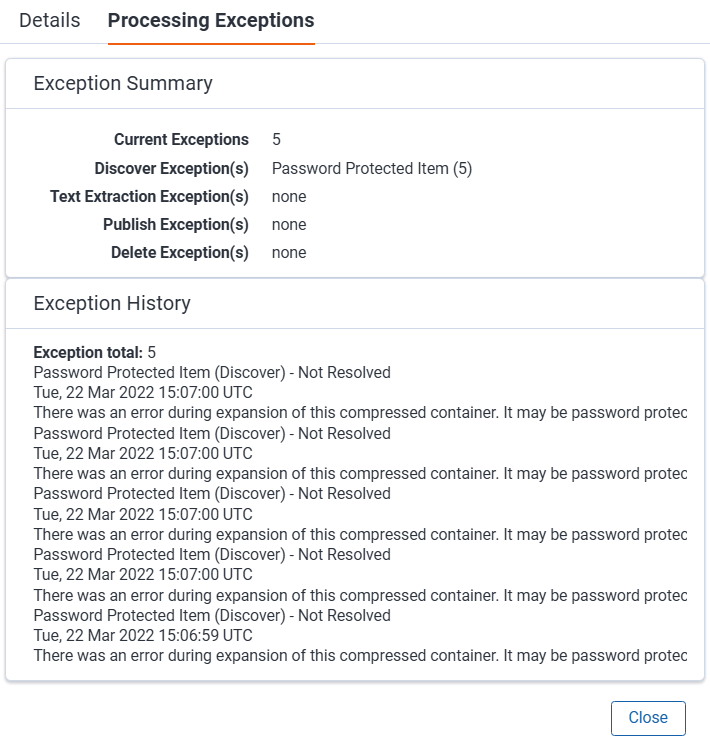 Discovered files details view