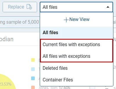 Processing error view options on the Files tab.