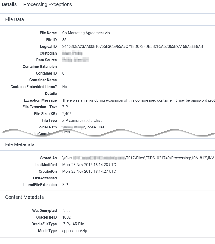 Discovered files details view
