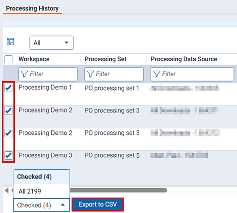 Export procesing history bage button