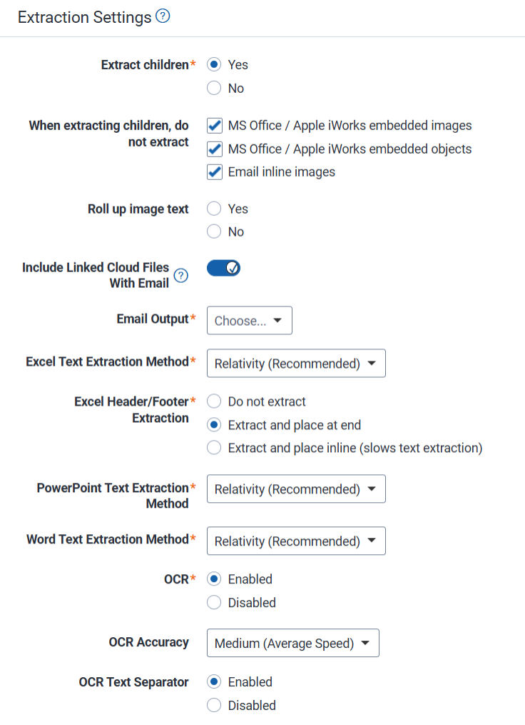 Extraction Settings