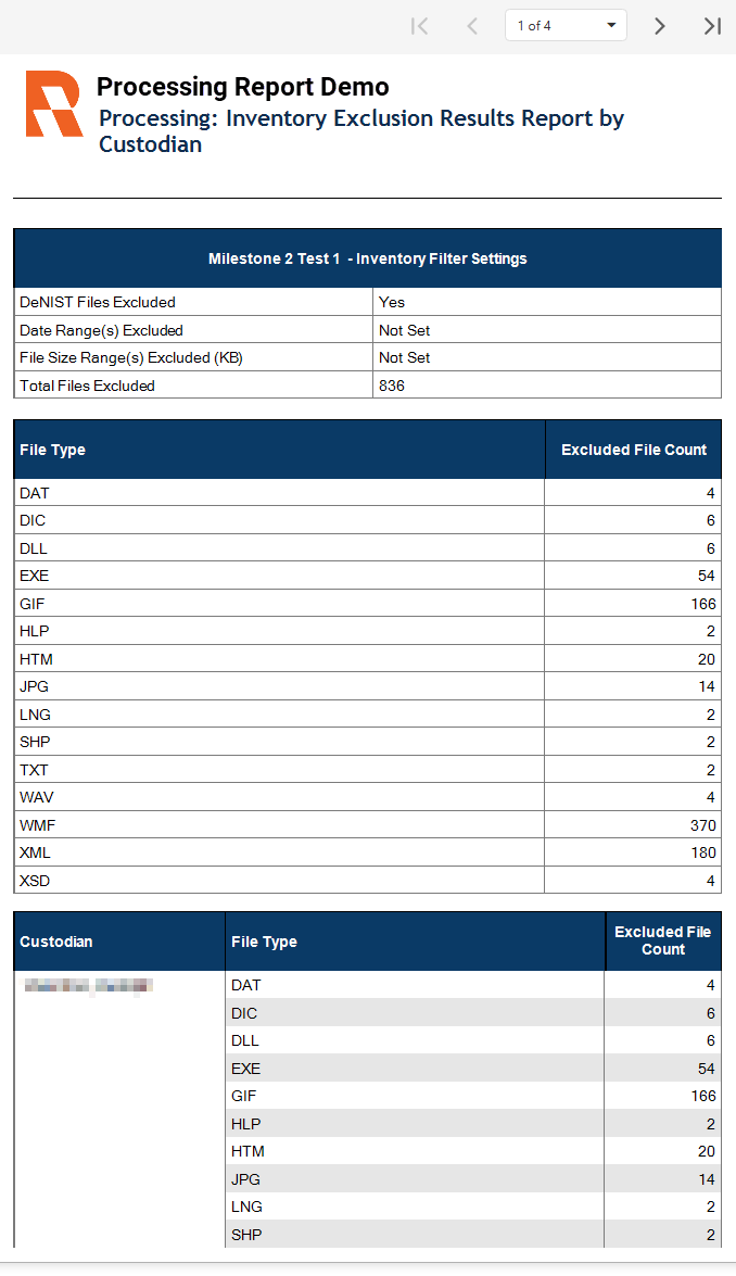 Inventory exclusion results report