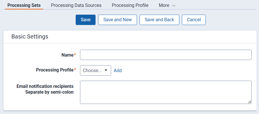 New processing set window