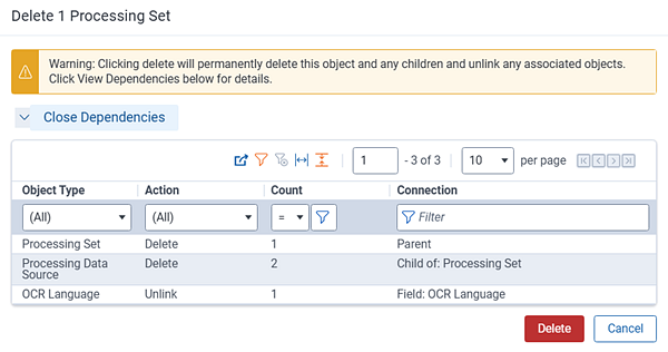 processing set dependencies window