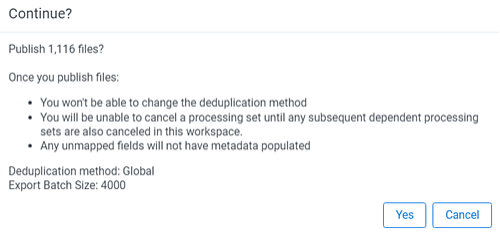 Publish files confirmation message