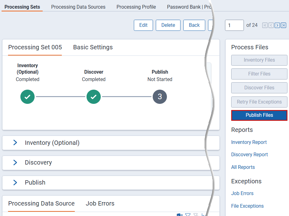 Publish files button