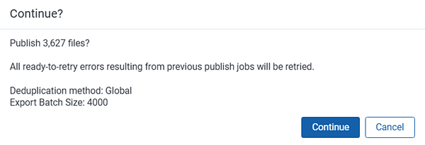 Publish files confirmation message