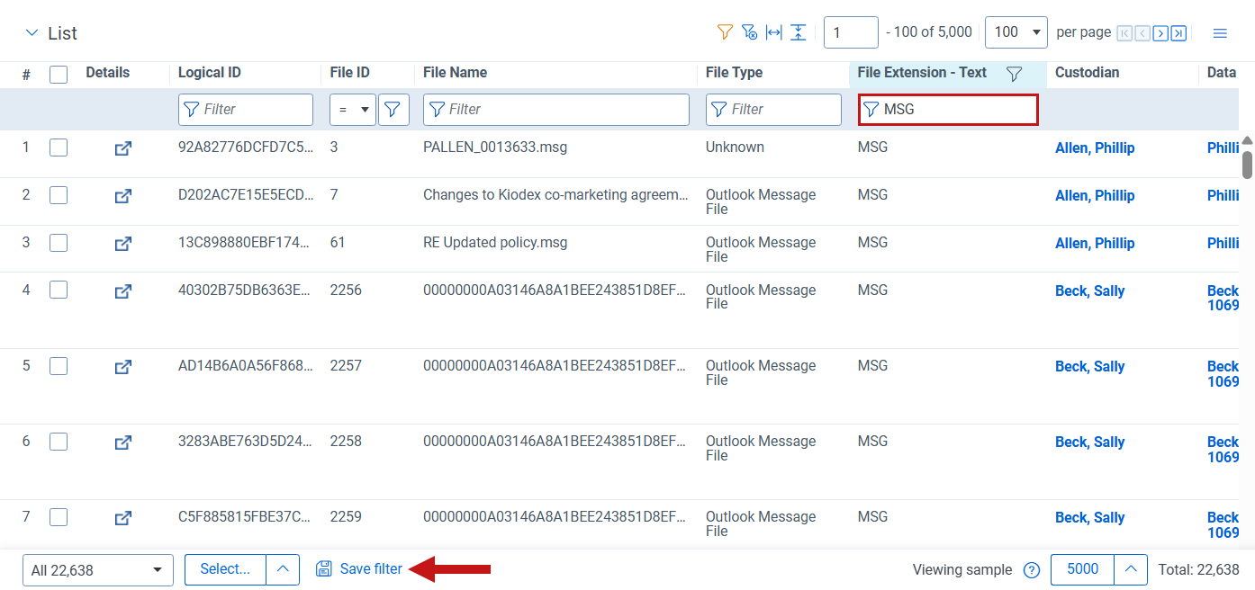 The saved filter button at the bottom of the files tab screen.