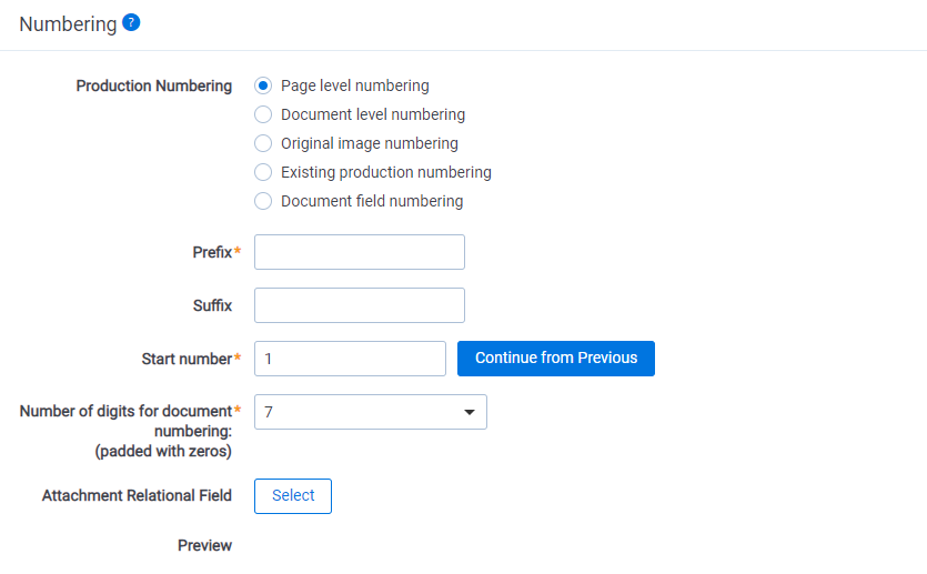 production page level numbering options