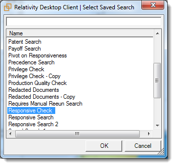 Select Saved Search options in RDC