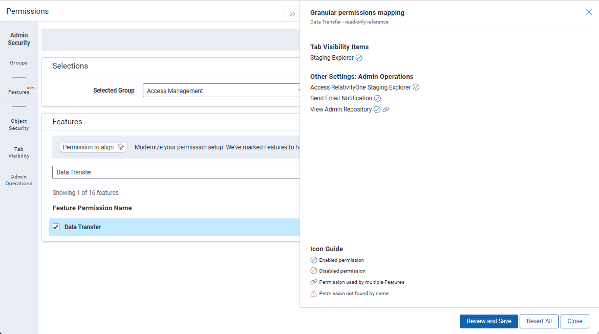 Data Transfer permission in Features tab.
