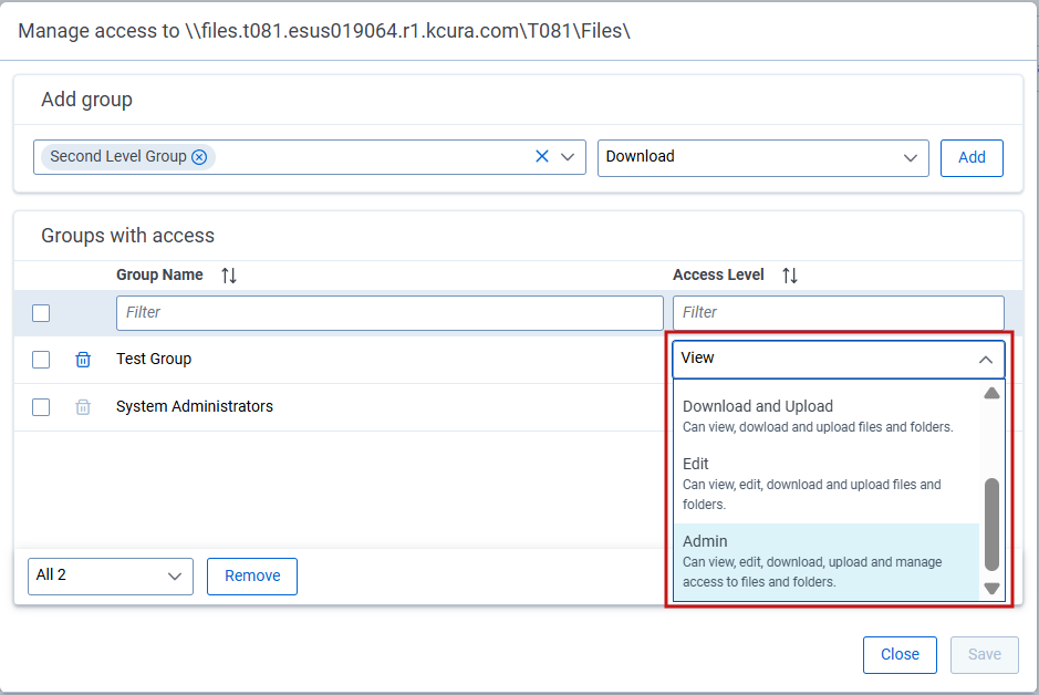User access permissions to file shares
