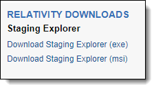Relativity Downloads console with option links